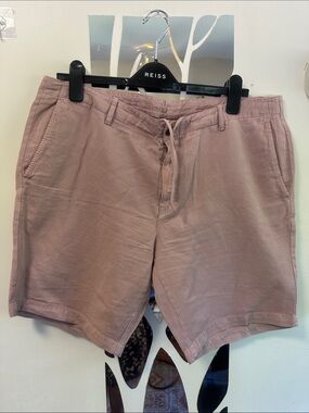 NWT Reiss Ezra Casual Cotton-Linen Blend Drawstring Shorts Pink Men's Size 36